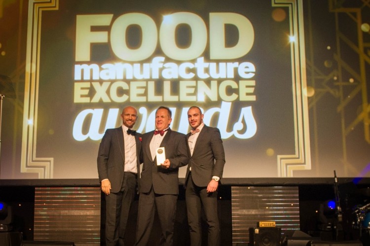 Top trainer: Mike Lambert, Bakkavor head of operations, collected the award from Matt Betty (right), business development manager with category sponsor Appetite Learning. They were joined on stage by awards host Matt Dawson