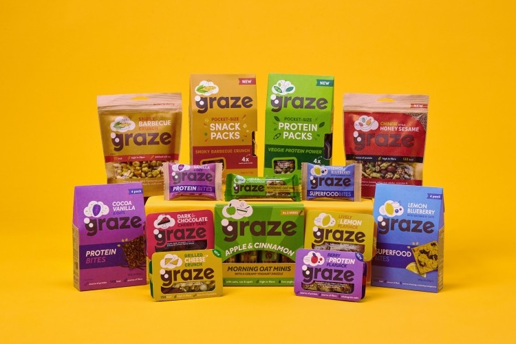 Graze has adopted brighter, colourful packaging for its products 