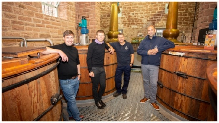 Left to right: Dr Markus Rondé of Exergy3 and Dr Adam Robinson of Annandale Distillery with Mark Trainor and David Ashton-Hyde of Buildings & Estates. Credit: Allan Devlin, Annandale Distillery