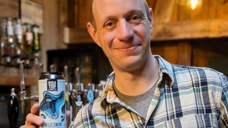 Alex Balchin with Wold Top Brewery's new range of canned beers