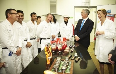Fiona Dawson (right) introduced Michael Fallon (centre) to some of the R&D team