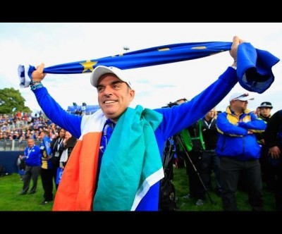 Europe's captain Paul McGinley celebrates winning the Ryder Cup, which showcased Scottish food and drink to 45,000 visitors (credit: Jamie Squire/Getty Images)