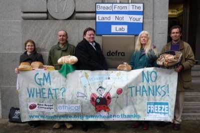 Sign of protest: anti-GM protesters lobby DEFRA yesterday April 19