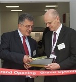 Dr Paul Cook (left) with Dr Wayne Morley (right), LFR head of food safety, at the opening of the 'DirtyLab'