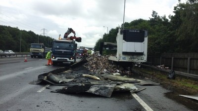 A lorry carrying 25t of Lion chocolate bars caught fire on the A2. Image courtesy of Highways England