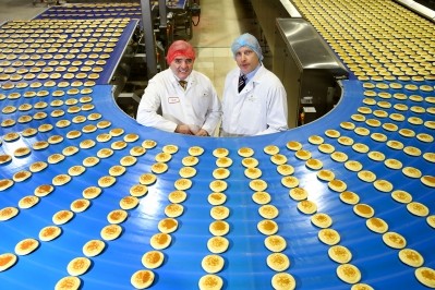 Pancake potential: enterprise minister Jonathan Bell (L) views some of the 2.5M pancakes produced each week with Allied’s general manager Peter Henry