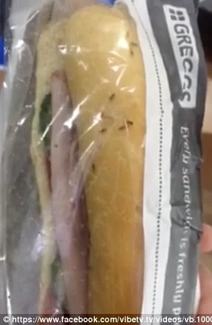 A Swansea business woman was disgusted to find flies swarming in a baguette bought from Greggs 