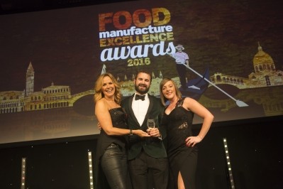 Winning line up: Mash Direct’s Jack Hamilton collects the top award from Michael Page Engineering and Manufacturing's senior manager Louise Mcreynolds and awards host Carol Smillie