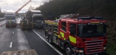 A section of the M6 was closed after a lorry carrying food caught fire