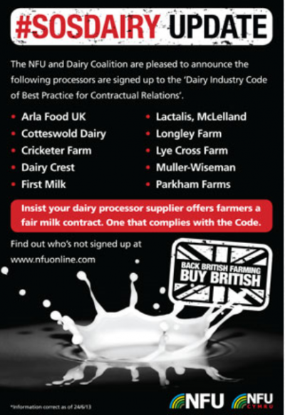 Positive sign: the NFU has taken out an advert to praise dairy processors that have signed the voluntary code of practice 
