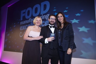 Jack Hamilton, of Mash Direct, received the trophy from Mary Hunter, md of category sponsor Columbus, and Julia Bradbury (right)