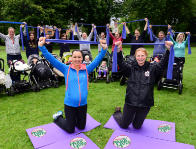 Ennis-Hill led a 'buggyfit' class at the launch of ParkLives last month 