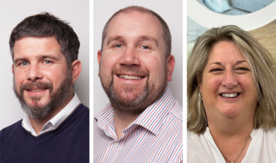 Left to right: Alun Lewis, Andy Smith and Lorraine Hammond, Meadow Foods' trio of new appointments