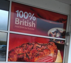 The sign promised: '100% British meat from our butcher'