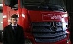 The new Mercedes-Benz truck has a Blue Tec 6 engine, which cuts nitrogen oxide emissions by 77%